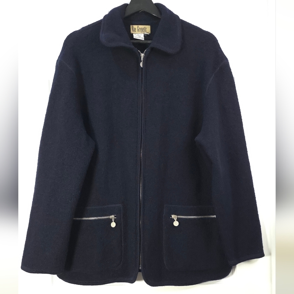 Rue Grenelle Boiled Wool Zip-Up Utility Jacket Medium Vintage